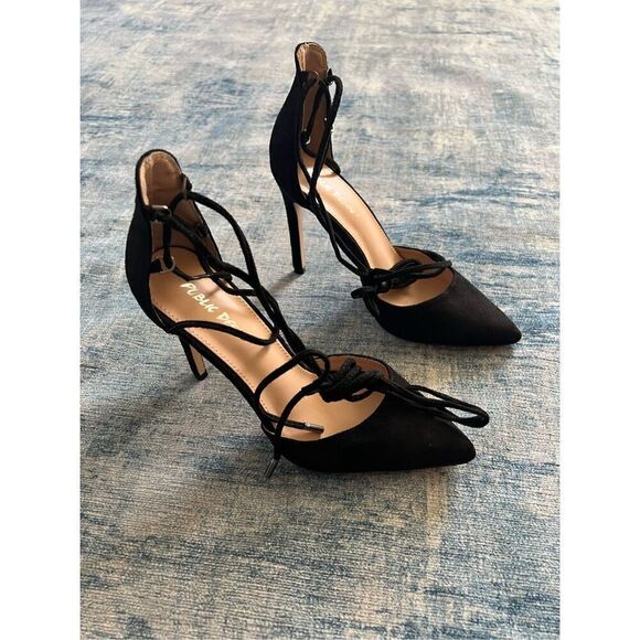 Public Desire Black Faux Suede Lace Up Stiletto High Heels Size 9 - Picture 1 of 8